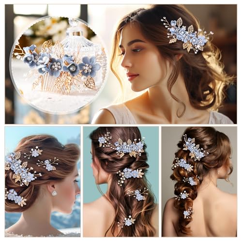 Crystal Pearl Wedding Hair Comb & Pins Set - 5 Pieces