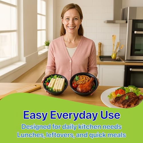 Meal Prep Containers Round Set of 10 - 32 oz, Leakproof & Stackable