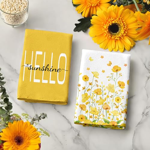 LIOQUN Yellow Flower Hand Towel Set - 2 Pack, 18x26 Inch