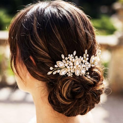GORAIS Rhinestone Bridal Hair Comb - Gold Wedding Hair Accessory