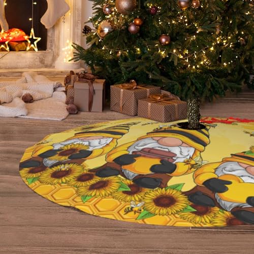 Sunflower Gnomes Christmas Tree Skirt - 36 Inch Holiday Decor
