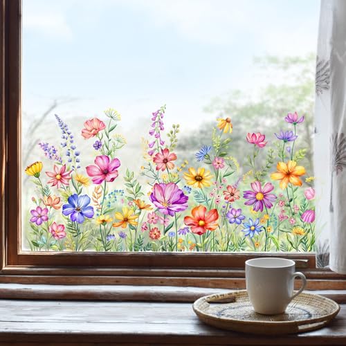 Wildflower Window Clings - 2 Sheets Double-Sided Floral Stickers