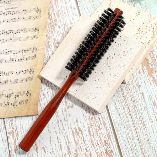 Boar Bristle Round Hair Brush for Short Hair - Wooden Handle