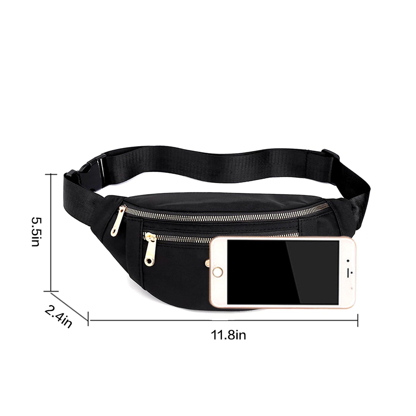 Fanny Pack Waist Pack for Women, Fashion Waist Bag with Adjustable Strap for Travel Sports Running Cycling. Black