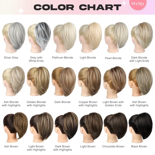 10" Ash Brown with Highlights Claw Clip Ponytail Extension - Soft Synthetic Hair Piece for Women