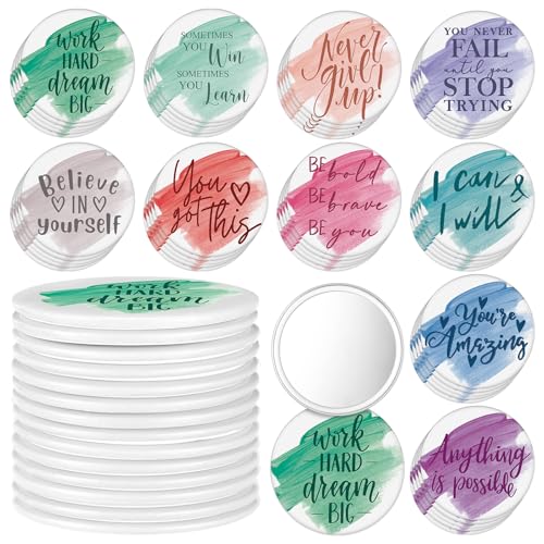 Kigley 50 Pcs Inspirational Compact Mirrors - Bulk Pocket Makeup Mirrors