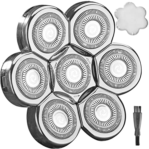 WAHFOX Universal 7-Blade Electric Head Shaver Replacement Heads (7D Silver)