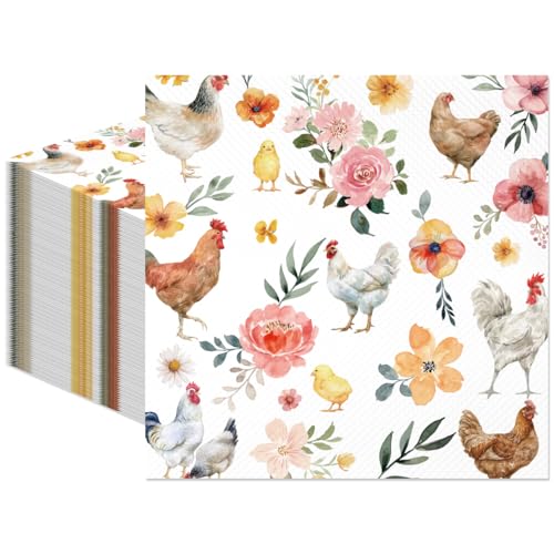 50PCS Watercolor Floral Chicken Napkins - Rustic Party Supplies