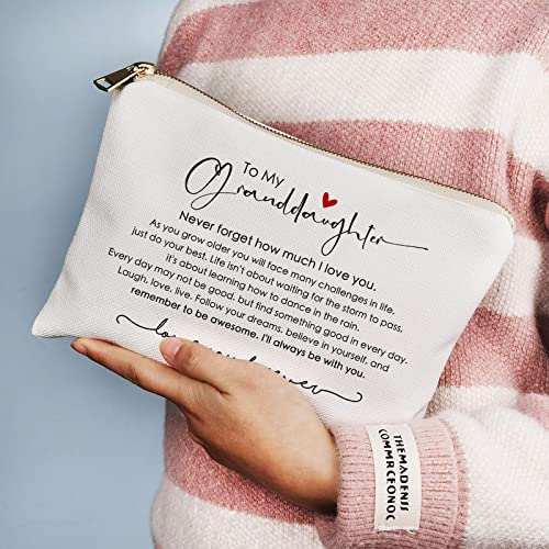 Personalized Granddaughter Makeup Bag - Sentimental Gift from Grandma, Eco-Friendly Linen Cotton, 10.2x7.2 Inches