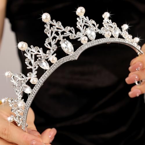 Baroque Pearl and Crystal Wedding Tiara - Elegant Rhinestone Bridal Crown