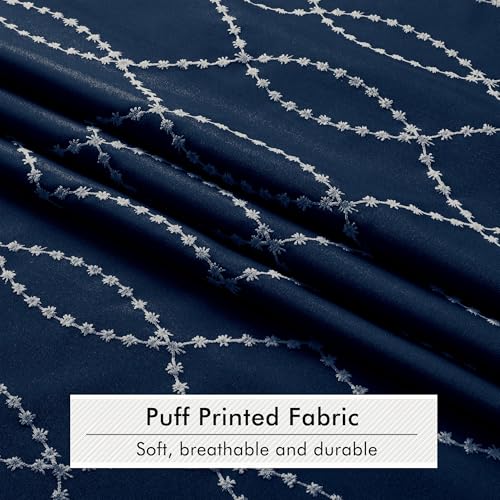 Navy Blue Shower Curtain with Tassels, 72x72 Inches, Boho Vintage Design