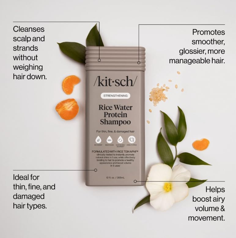 Kitsch Rice Water Shampoo for Hair Growth – Strengthening & Volumizing, 12.3 oz