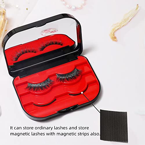 Light Blue False Eyelash Storage Case with Mirror, Travel Lash Organizer Box