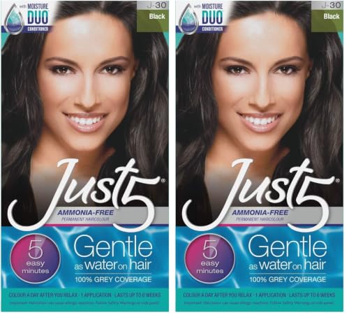 Just 5 Women's Black Hair Color Kit - 5-Minute Permanent Grey Coverage (Pack of 2)