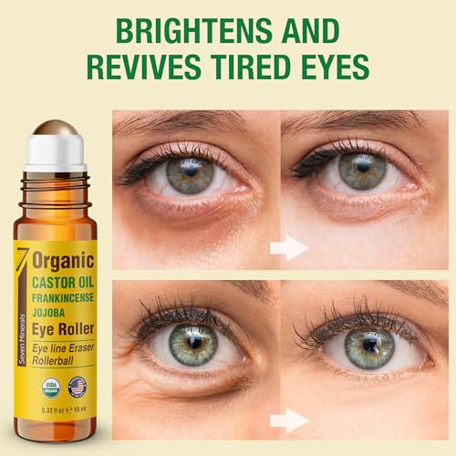 Seven Minerals Organic Castor Oil Eye Roller for Dark Circles & Wrinkles - 0.33 fl oz