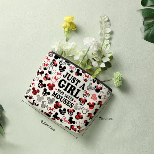 Just A Girl Loves Mouse Cartoon Makeup Bag Decohim Cute Gift for Women Girls