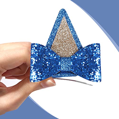 Blue Glitter Dog Ears Hair Clips - 2.5 Inch Barrettes for Parties
