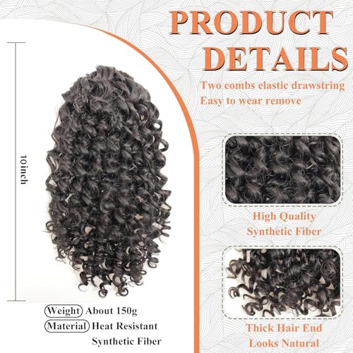 HiTuMyPi 10 Inch Natural Black Curly Drawstring Ponytail Extension for Black Women