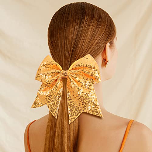 OAOLEER 7" Large Glitter Cheer Bows - 12 Pack Multi-Colored Hair Accessories