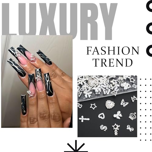 Silver Nail Charms 180pcs 12 Styles Y2K Crystal Star Butterfly Crown Bling