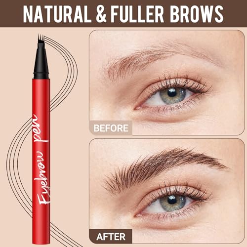 Vevivia Dark Brown Eyebrow Pencil 2 Pack - Precise 4-Tip Brow Pen for Natural Fuller Brows