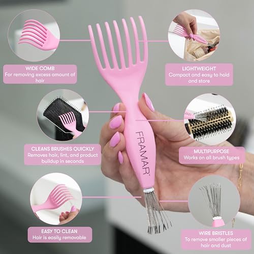 FRAMAR Hair Brush Cleaner Tool - Dual-Edge Design for All Brushes
