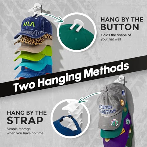 Hat Organizer Wall Hooks - 2 Pack for Up to 20 Hats