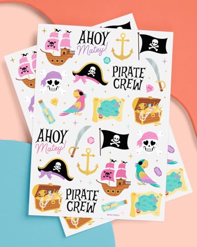 48 Pirate Crew Temporary Tattoos Gold Foil Kids Party Favors Set