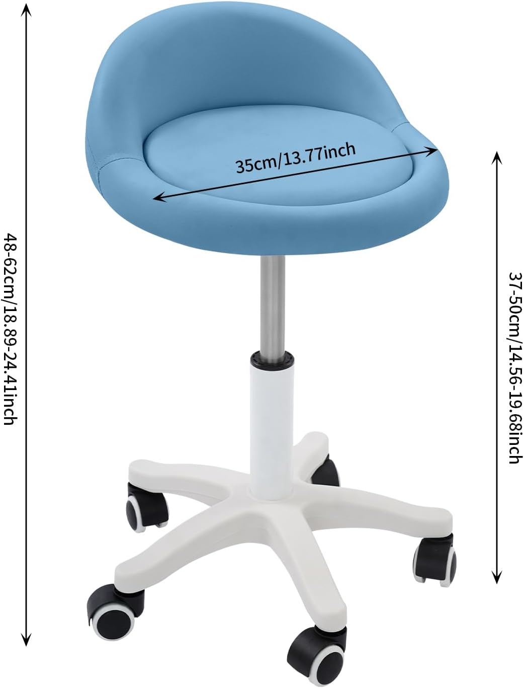 Adjustable Rolling Stool Chair - Round PU Leather Swivel Salon Stool with Backrest | Blue