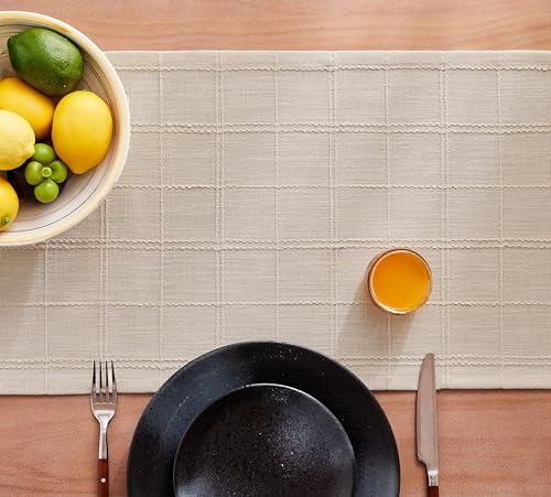 Linen Blend Farmhouse Table Runner, 13x48 Inches - Beige