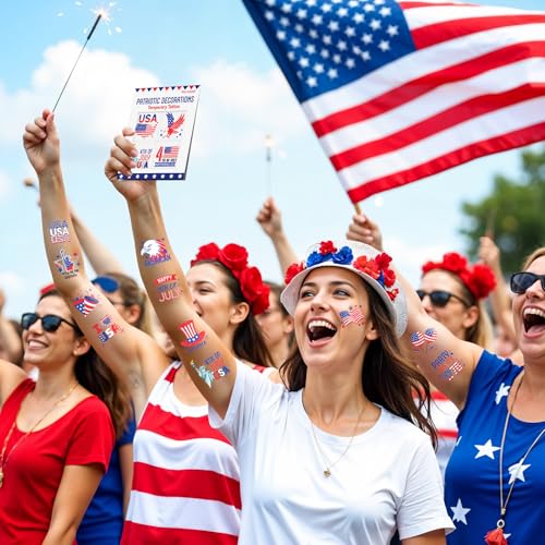 60 PCS Patriotic Temporary Tattoos 4th of July & USA Celebration Decorations