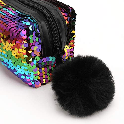 Rainbow Sequin Pencil Case & Makeup Bag for Girls, Large Capacity Organizer