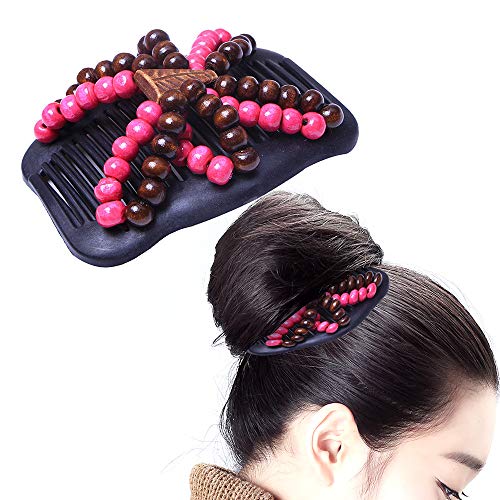 3 Pack Women Hair Beaded Comb Clips Double-Sided Hair Bun Makers Elastic Hair Accessories