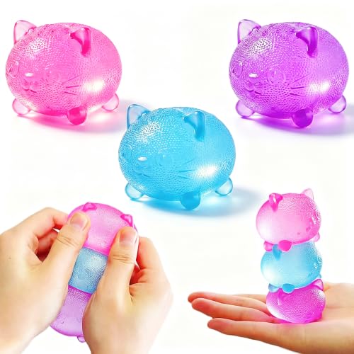 3 Pack Miniature Cat Squishy Balls - Stress Relief Figurines