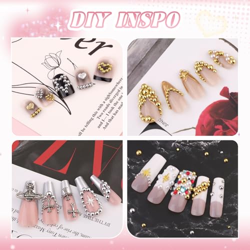 Half Round Nail Pearls Gems - Gold & Silver Charms (6 Sizes)