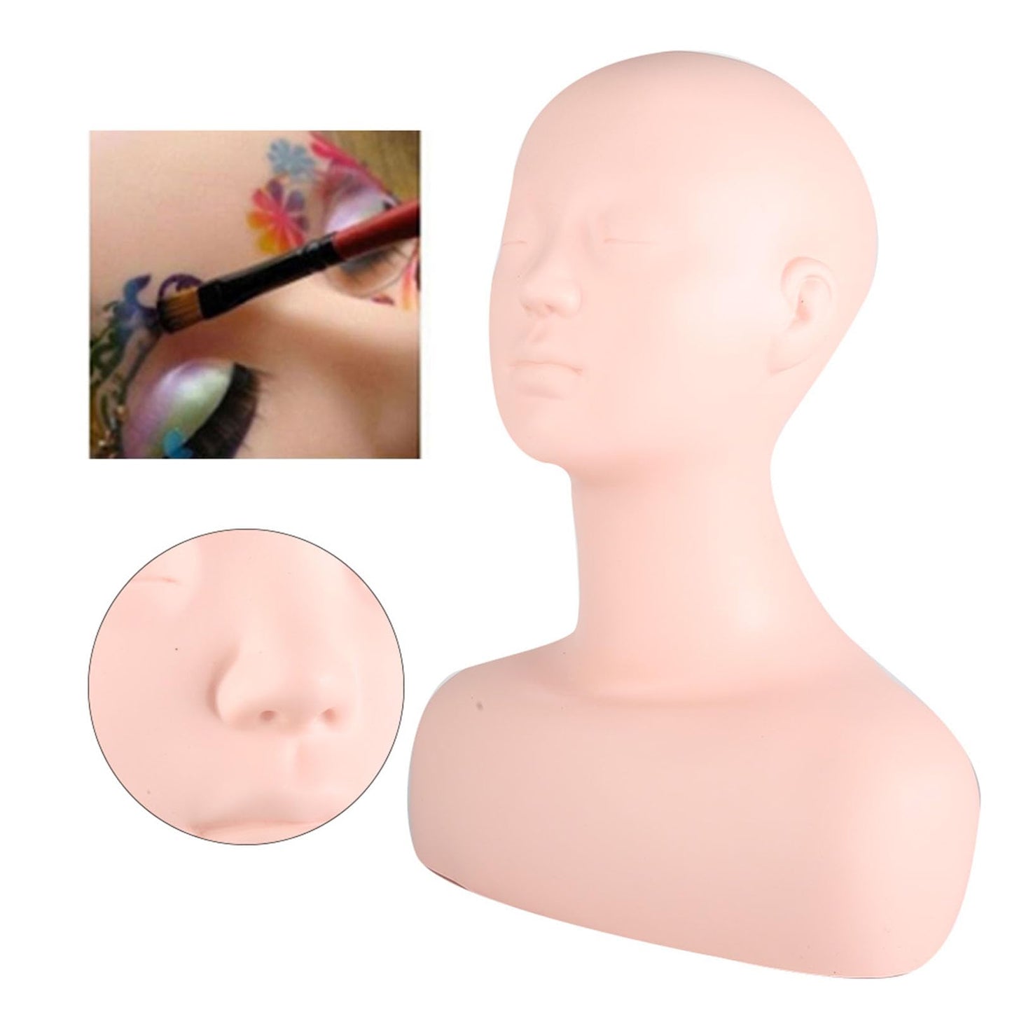 Makeup Practice Mannequin Head Silicone Soft Touch Practice Head Micro Blading Practice Model for Eyelashes Graftin Wig Hat Display