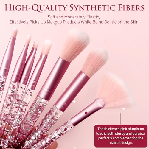 7-Piece Pink Unicorn Makeup Brush Set with Glitter Accents