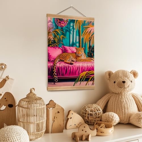 Pink Jungle Leopard Wall Art - 12x16 Linen Canvas Print with Frame