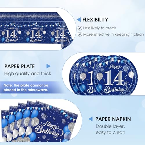14th Birthday Party Decorations Set - Blue & Silver, 41PCS Tableware for 20 Guests