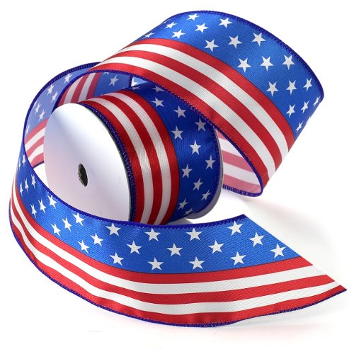 Morex 2.5-Inch Stars and Stripes Wired Satin Ribbon - 3 Yards