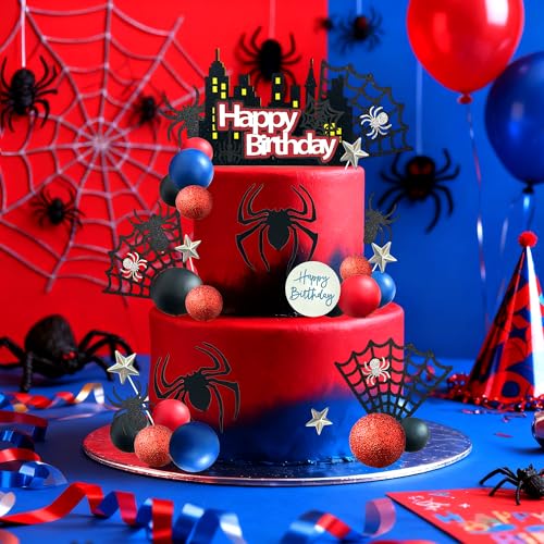 44PCS Spider Cake Decoration Set - Happy Birthday Topper for Boys