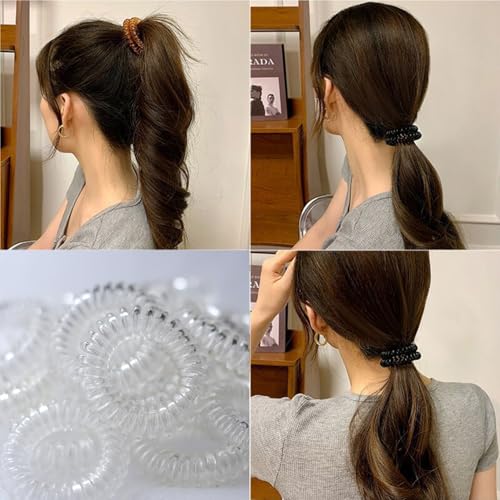 Clear Spiral Hair Ties - No Crease, 20 Pcs for All Hair Types