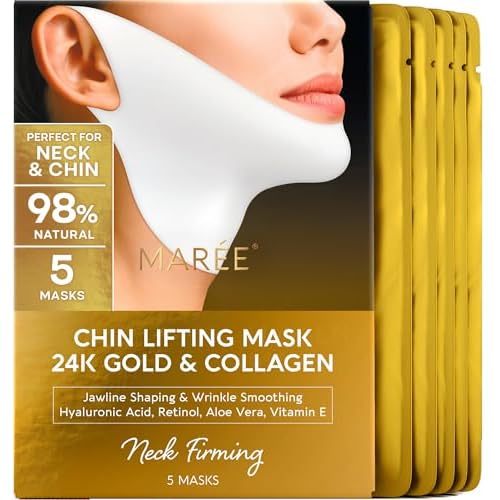 MAREE V Line Lifting Mask with 24K Gold ? Deep Collagen Face Mask for Women ? Jawline Shaper Mask with Retinol & Hyaluronic Acid ? Neck Tightening & Firming - Double Chin Strap for Face Lift