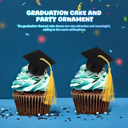 Mini Graduation Caps with Yellow Tassels - 10 Pack for Cake & Party Decor
