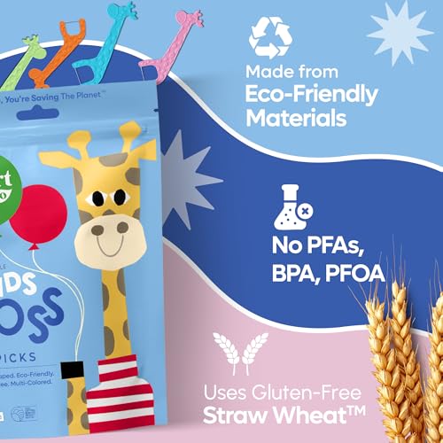 SmartLifeco Kids Floss Picks Pack of 300 Unflavored, Eco-Friendly Straw Wheat Dental Floss for Toddler Teeth, PFA & Fluoride Free, No Shred Thread