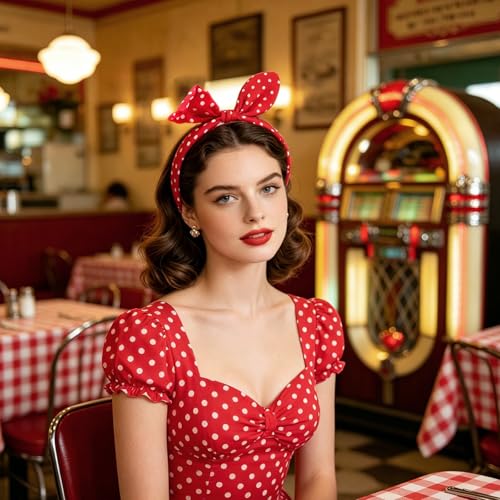 Red Polka Dot Bow Headband for Women & Girls - Retro Knot Hair Accessory