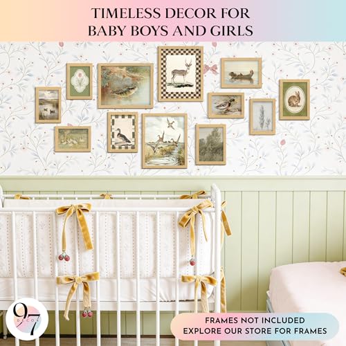Vintage Nursery Wall Art Set - 12 Unframed Duck & Deer Prints