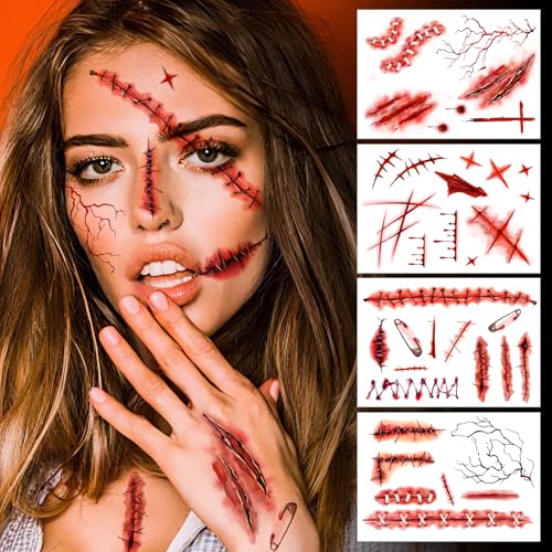 Cerlaza Zombie Scars Temporary Tattoos Kit for Halloween Party