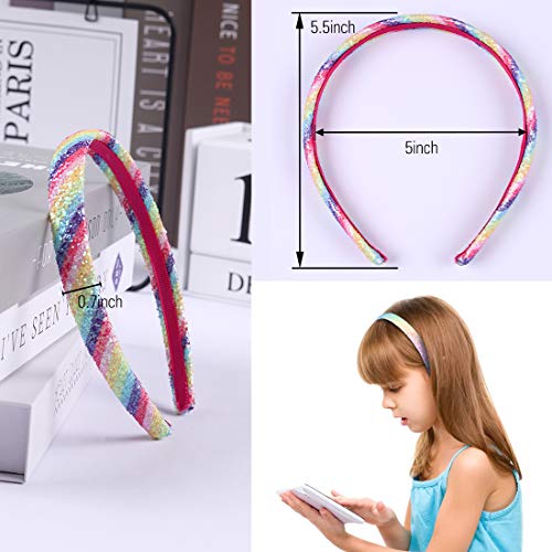 WANYU Rainbow 8 Pack Kids Headbands – Sequin Heart & Mermaid Hair Bands for Girls