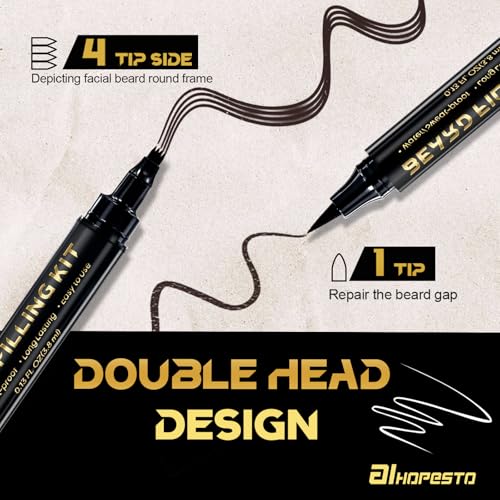 AIHOPESTO Brown Beard Pen Filler for Men with Double Head Brush & 4 Tip for Natural Full Beard